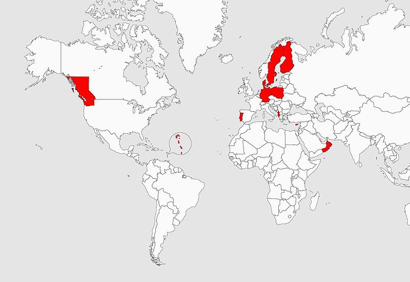 Weltkarte von allen Standorten der FRS.