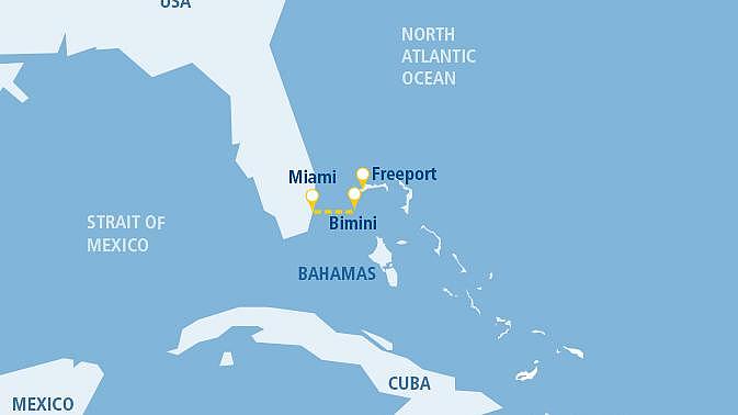 Map of the route Miami to Bimini.