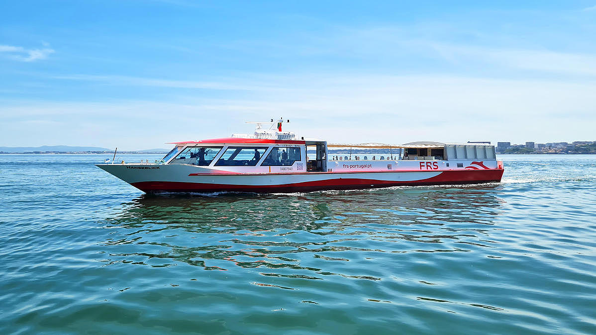 The MS "Hanseblick" on the Tagus River in Lisbon, Portugal.