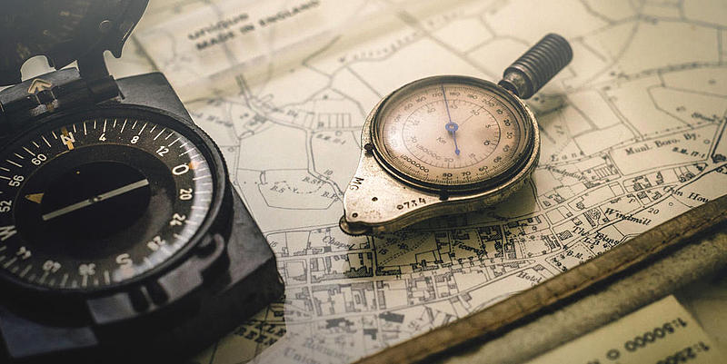 Nautical chart and compass