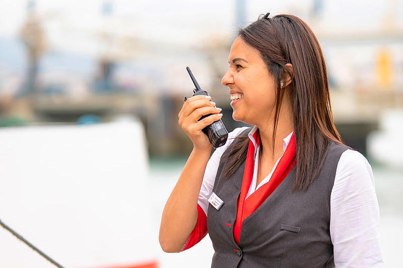 FRS Iberia employee with walkie talkie.