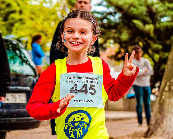 Graphic of a child, who is running for donations.