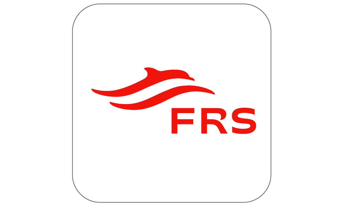 Das Symbol der FRS Travel-app mit dem roten Delfin.