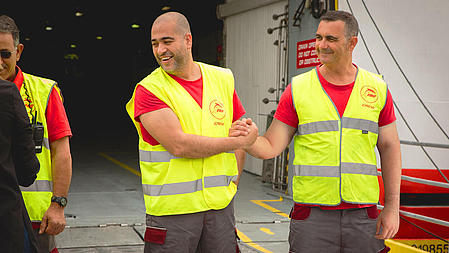 FRS Iberia staff in safety vests.