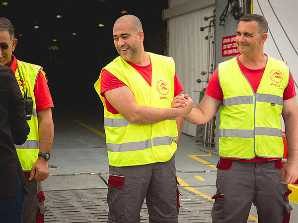 FRS Iberia staff in safety vests.