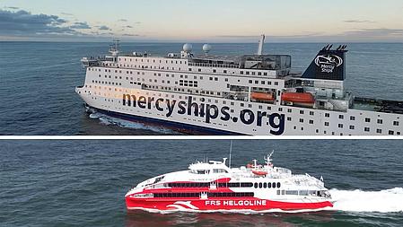 Halunder Jet und Mercy Ship fahren über das Meer
