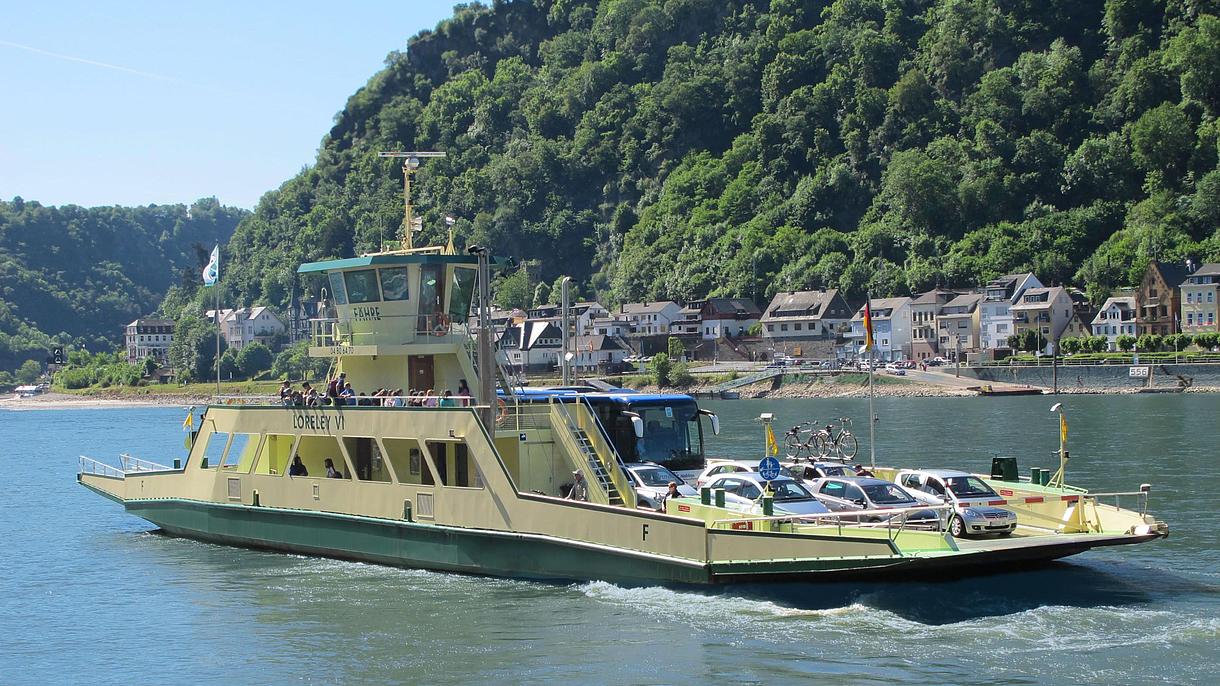 A Ferry crossing the river rhine